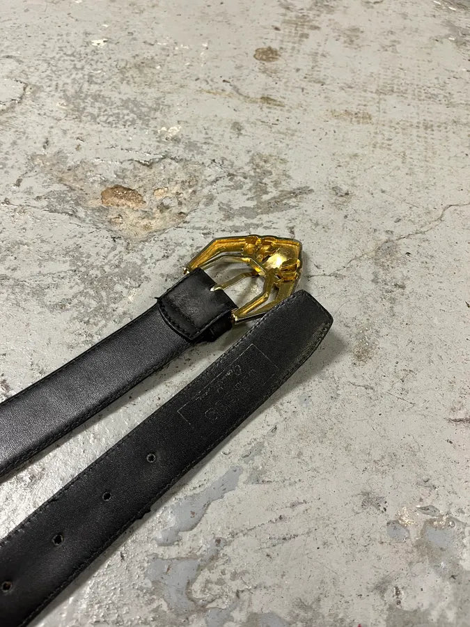 2000s Versace Golden Futuristic V Black Leather Belt qwdEjAN 4