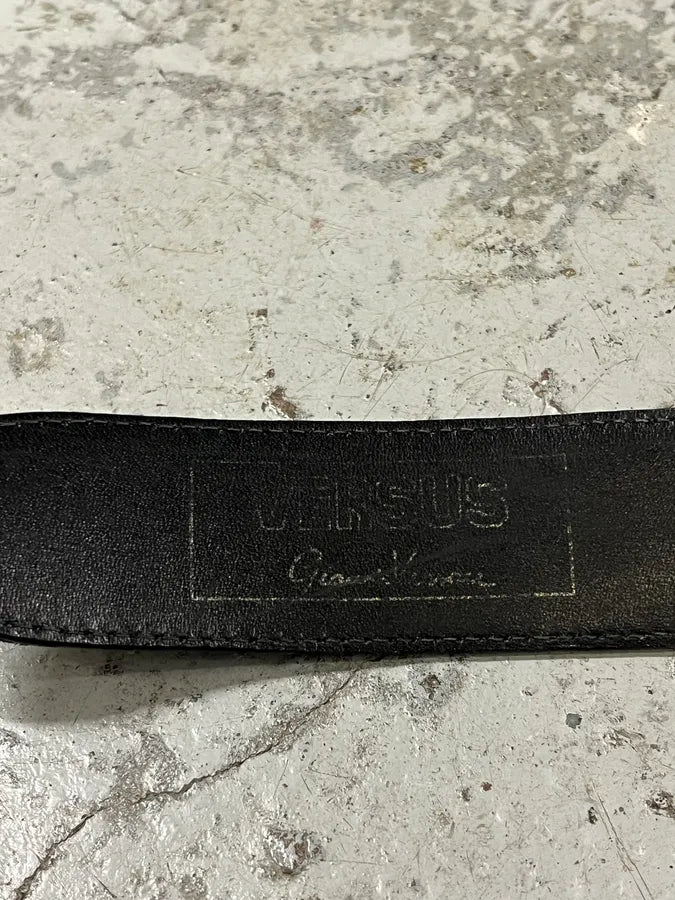 2000s Versace Golden Futuristic V Black Leather Belt qwdEjAN 5