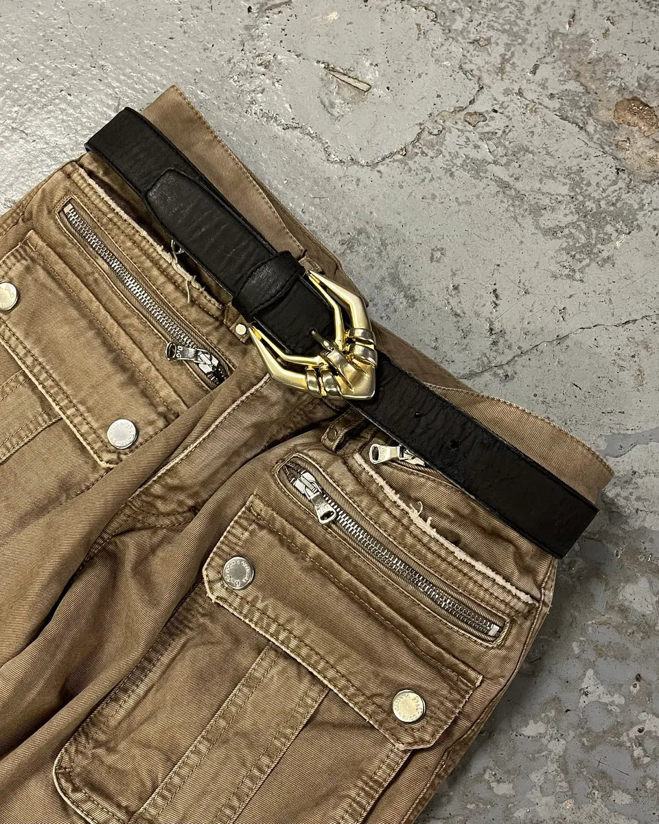 2000s Versace Golden Futuristic V Black Leather Belt qwdEjAN 0