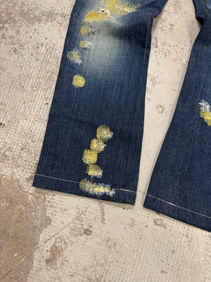 2000s Versace Green Distressed Blue Denim Jeans JUphlQF 4