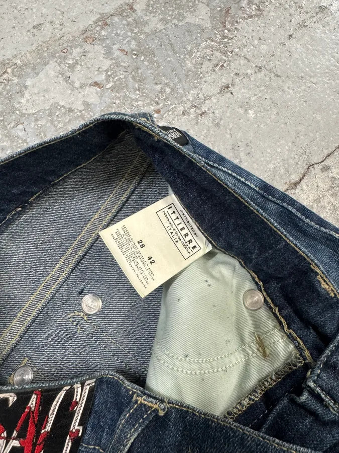 2000s Versace Green Distressed Blue Denim Jeans JUphlQF 6