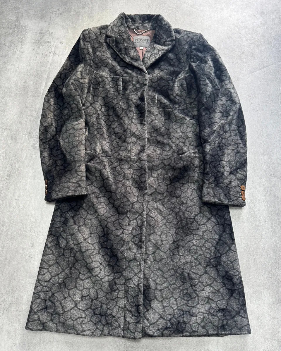 2000s Versace Grey Dark Shell Long Coat DesqXSn 0