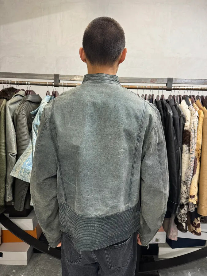 2000s Versace Grey Eroded Leather Biker Jacket qCSqGmk 2