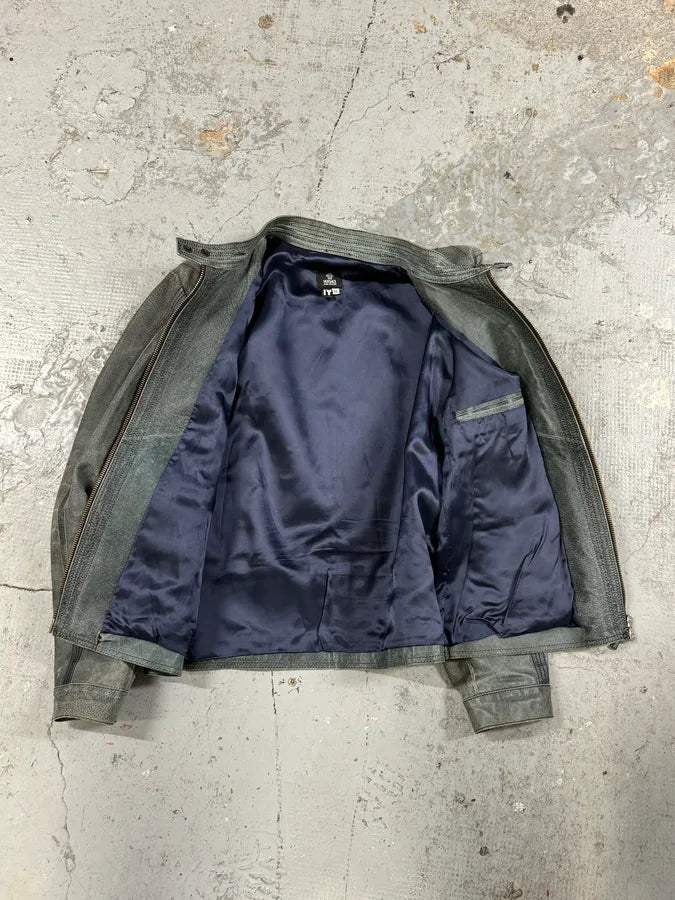 2000s Versace Grey Eroded Leather Biker Jacket qCSqGmk 6