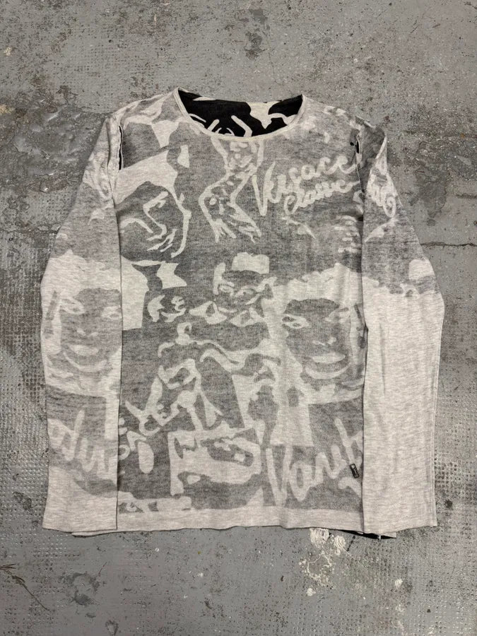 2000s Versace Grey Fancy Faces Longsleeves wjtmPQV 0