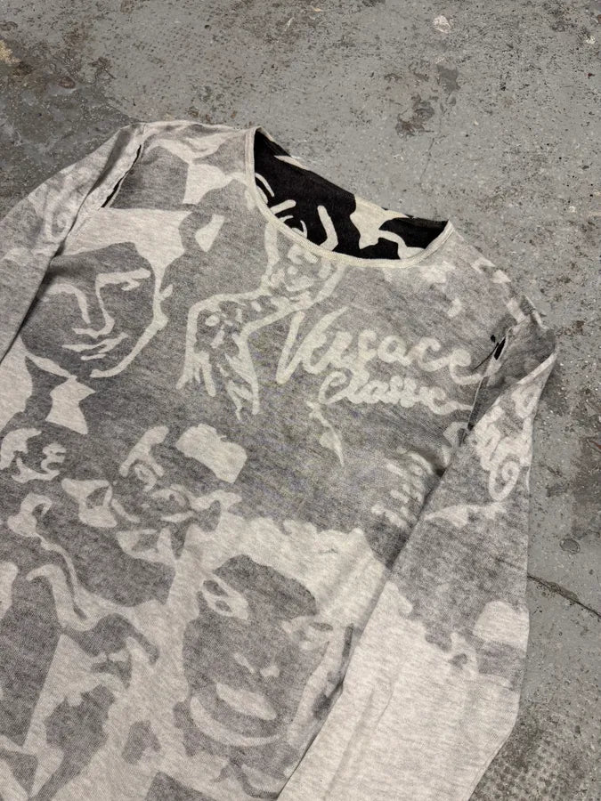 2000s Versace Grey Fancy Faces Longsleeves wjtmPQV 3
