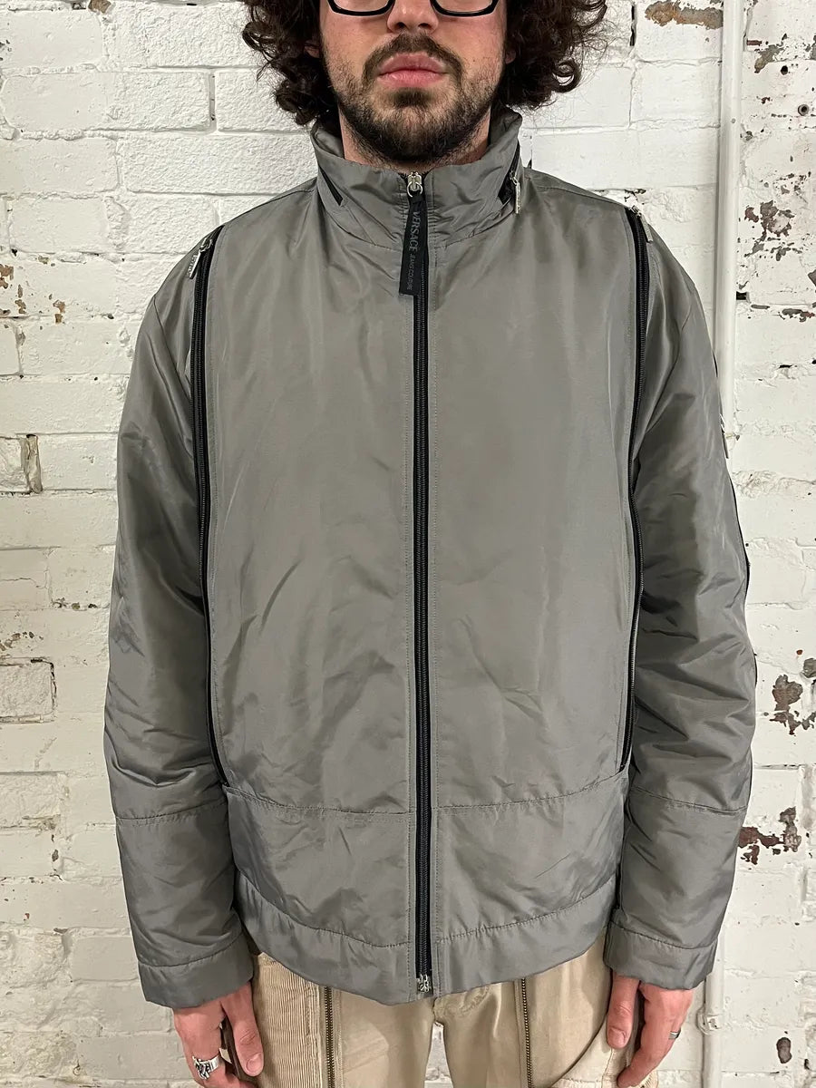 2000s Versace Grey Multi Zips Bomber Jacket CQHkUaT 1