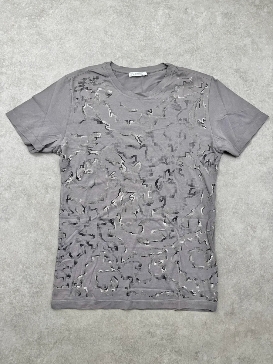 SS2015 Versace Grey Strass Pixelised Flower T-Shirt nSlKGNa 0