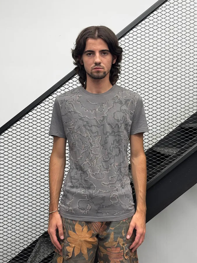 SS2015 Versace Grey Strass Pixelised Flower T-Shirt nSlKGNa 2