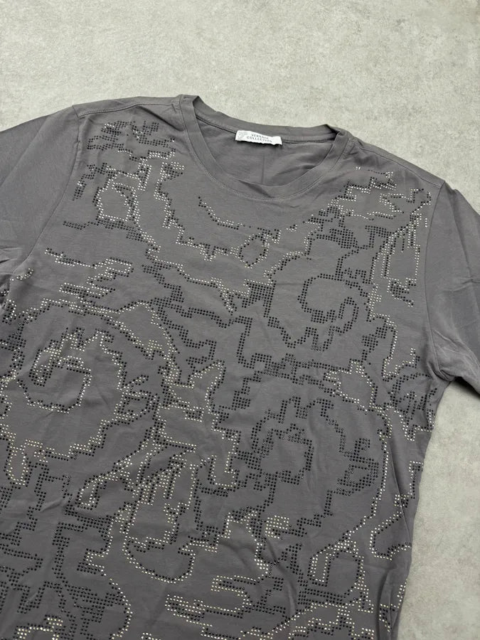 SS2015 Versace Grey Strass Pixelised Flower T-Shirt nSlKGNa 4