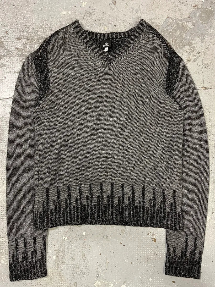 2000s Versace Grey Wool V-Neck Sweater ikrMQYf 0