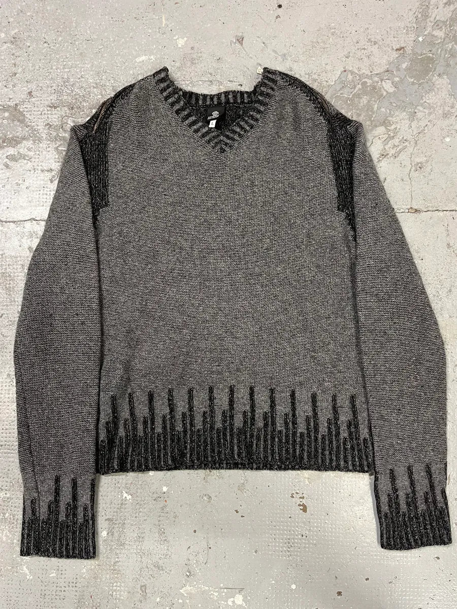 2000s Versace Grey Wool V-Neck Sweater ikrMQYf 4