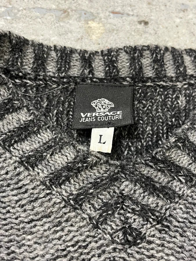 2000s Versace Grey Wool V-Neck Sweater ikrMQYf 5