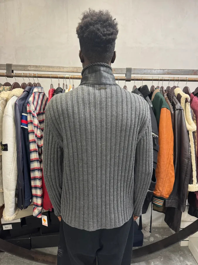 2000s Versace Hybrid Leather Wool Zip Up Jacket qZYNoJl 2