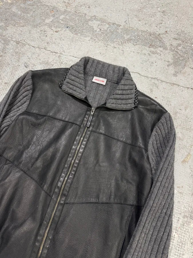 2000s Versace Hybrid Leather Wool Zip Up Jacket qZYNoJl 3