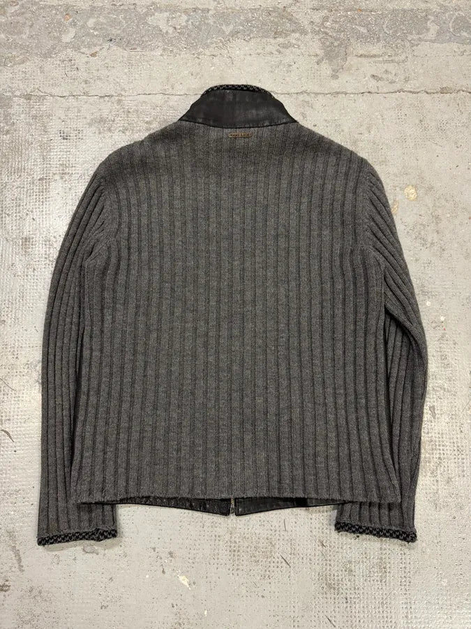 2000s Versace Hybrid Leather Wool Zip Up Jacket qZYNoJl 4