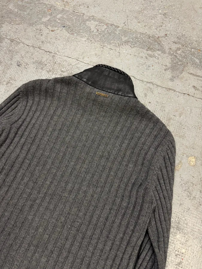 2000s Versace Hybrid Leather Wool Zip Up Jacket qZYNoJl 5