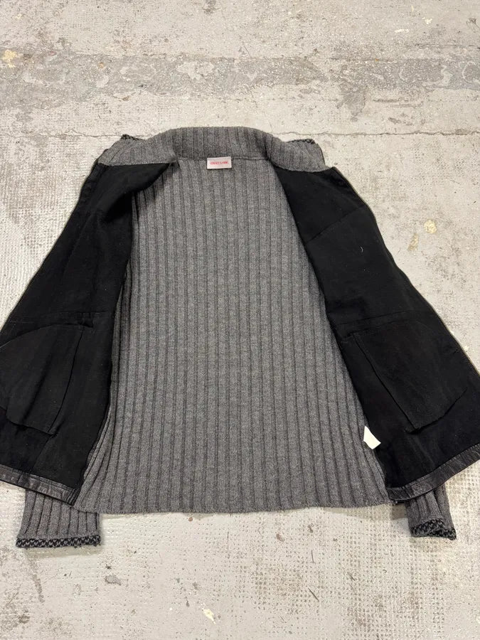 2000s Versace Hybrid Leather Wool Zip Up Jacket qZYNoJl 6