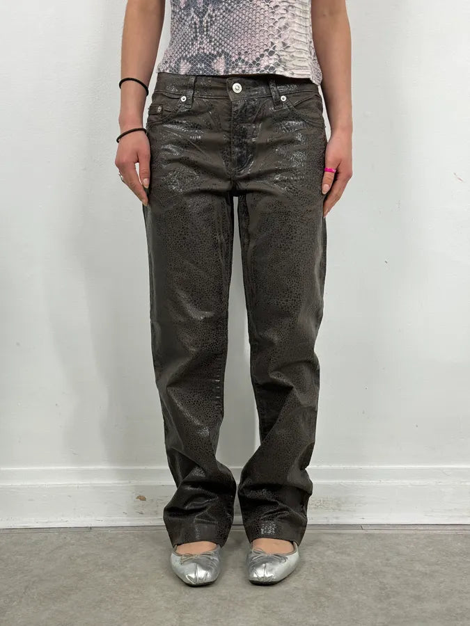 2000s Versace Leather Reptile Texture Pants FIXuXzE 1