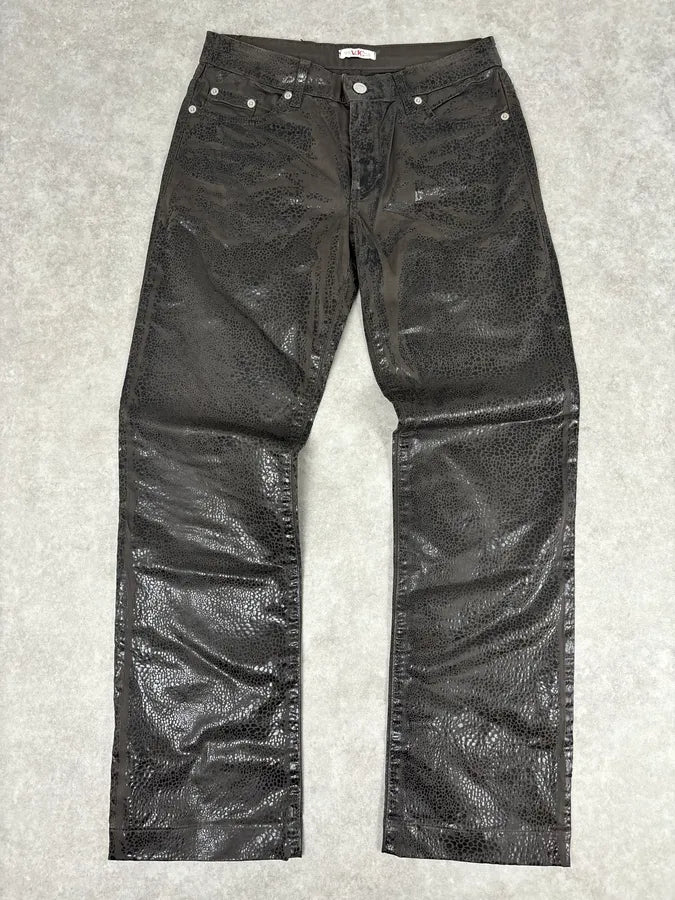 2000s Versace Leather Reptile Texture Pants FIXuXzE 0