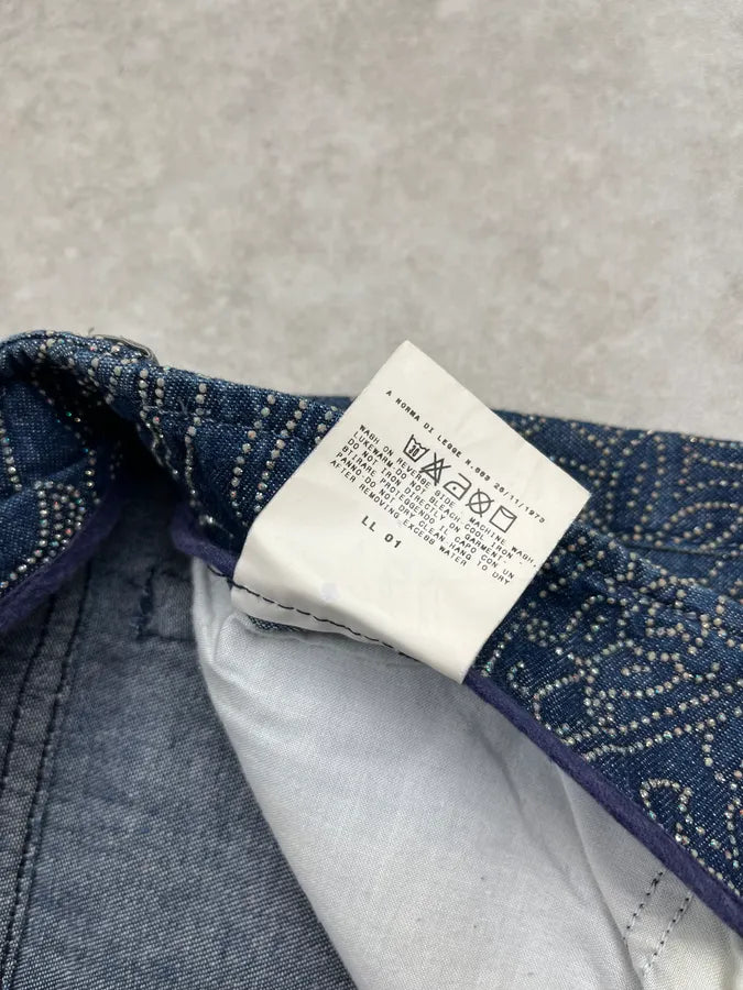 2000s Versace Jeans Paisley Rhinestone Embellishement Navy Denim Jeans bByDtNK 11