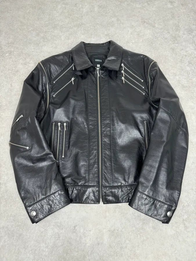 2000s Versace Michael Jackson Multi-Zip Black Leather Jacket cpSwrRn 0