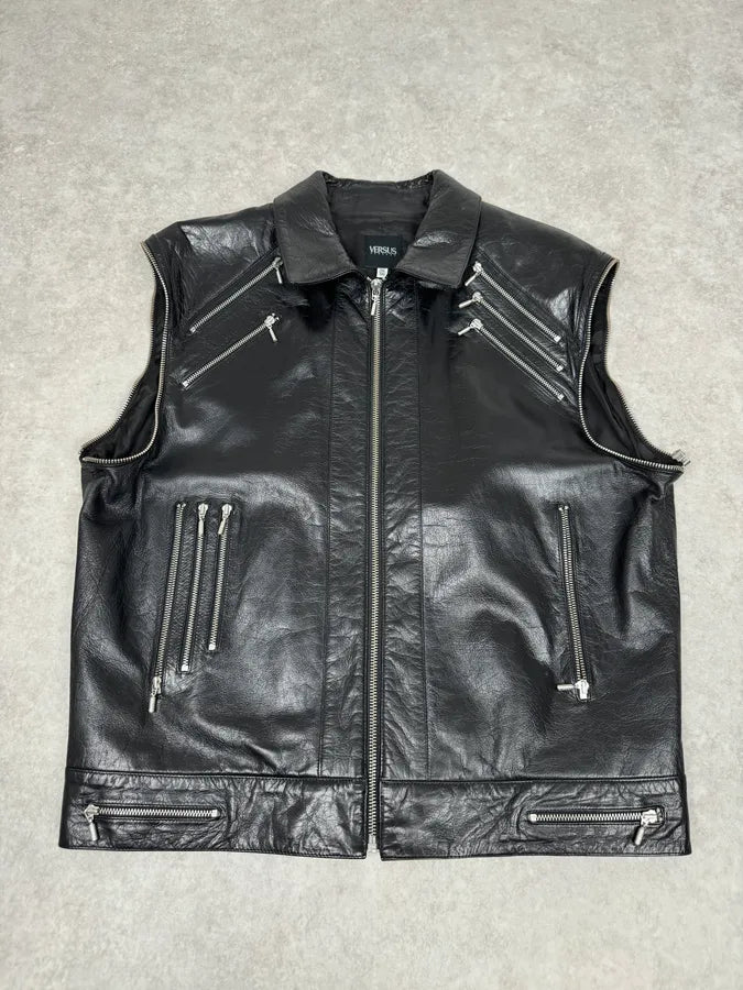 2000s Versace Michael Jackson Multi-Zip Black Leather Jacket cpSwrRn 1