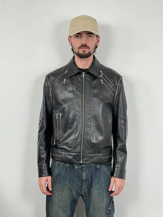 2000s Versace Michael Jackson Multi-Zip Black Leather Jacket cpSwrRn 3
