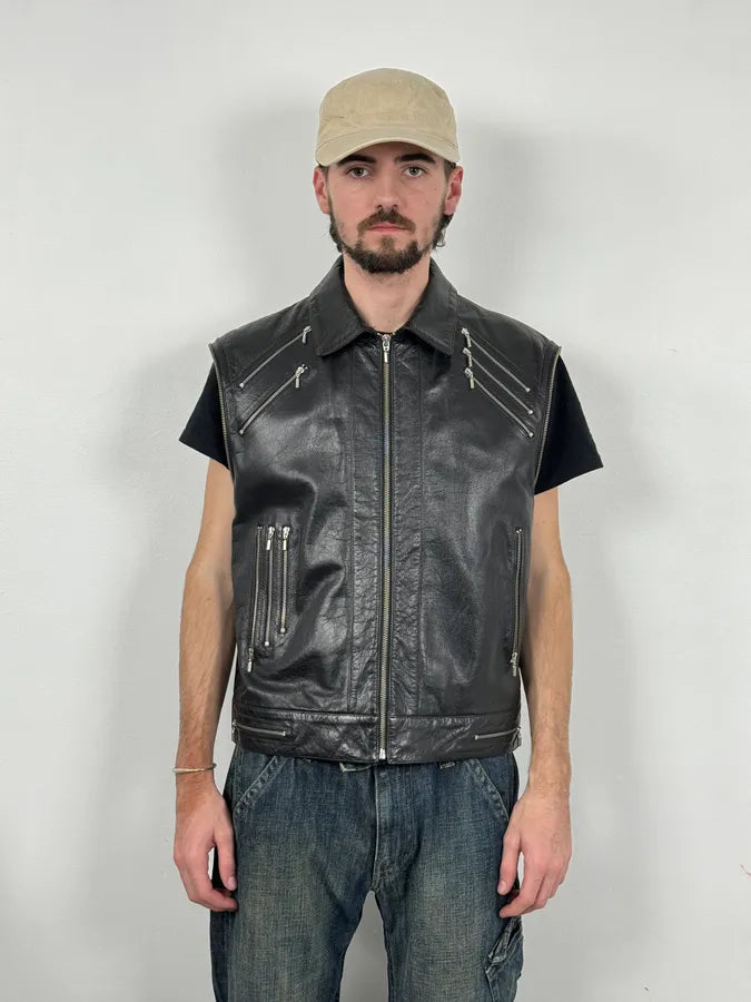 2000s Versace Michael Jackson Multi-Zip Black Leather Jacket cpSwrRn 5