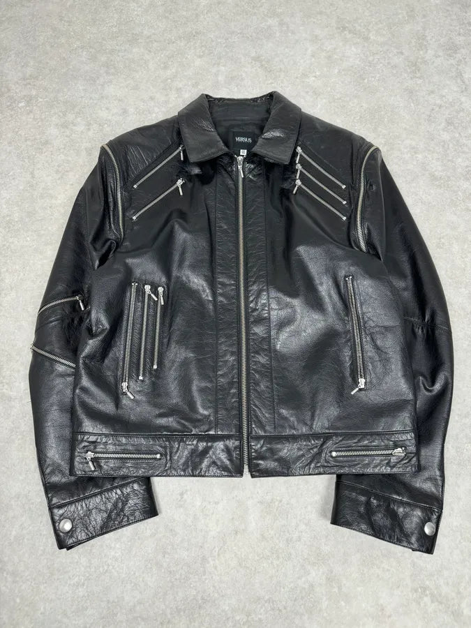 2000s Versace Michael Jackson Multi-Zip Black Leather Jacket cpSwrRn 7