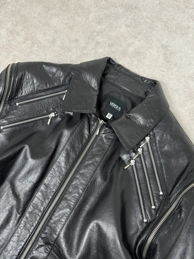 2000s Versace Michael Jackson Multi-Zip Black Leather Jacket cpSwrRn 8