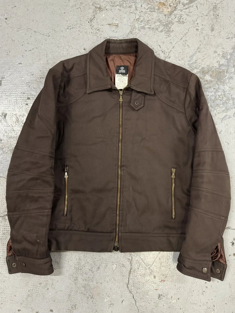 2000s Versace Minimalist Zip Brown Jacket euNYxYW 0