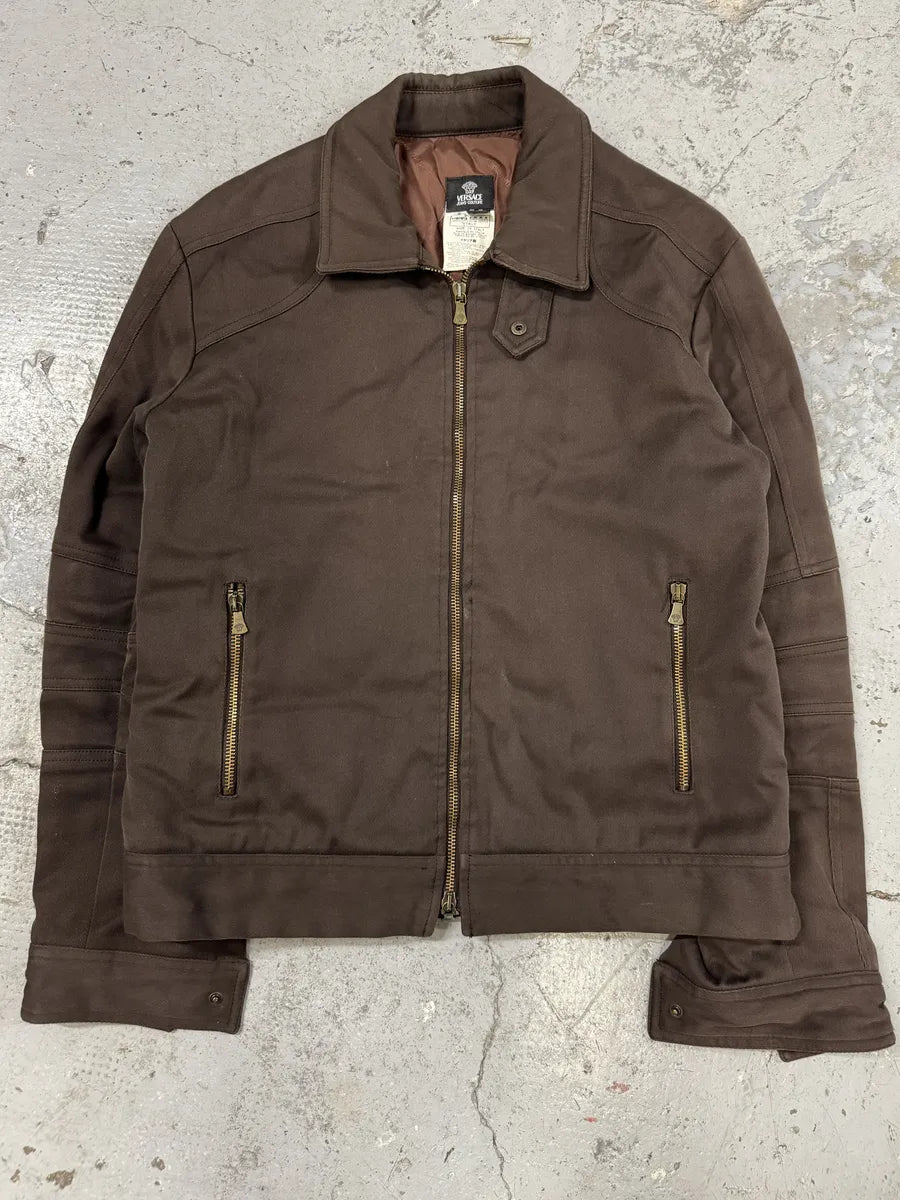 2000s Versace Minimalist Zip Brown Jacket euNYxYW 3