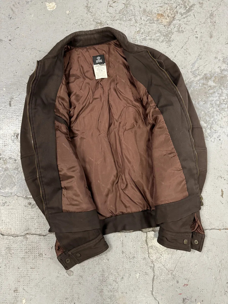 2000s Versace Minimalist Zip Brown Jacket euNYxYW 5