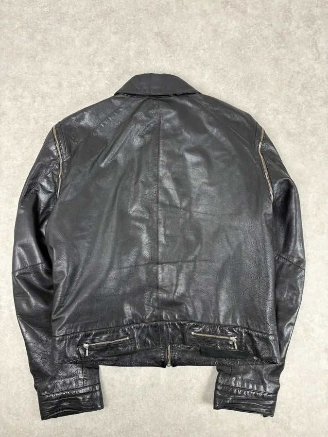 2000s Versace Multi Zip with Detachable Sleeves Black Leather Jacket uGUTGBw 2