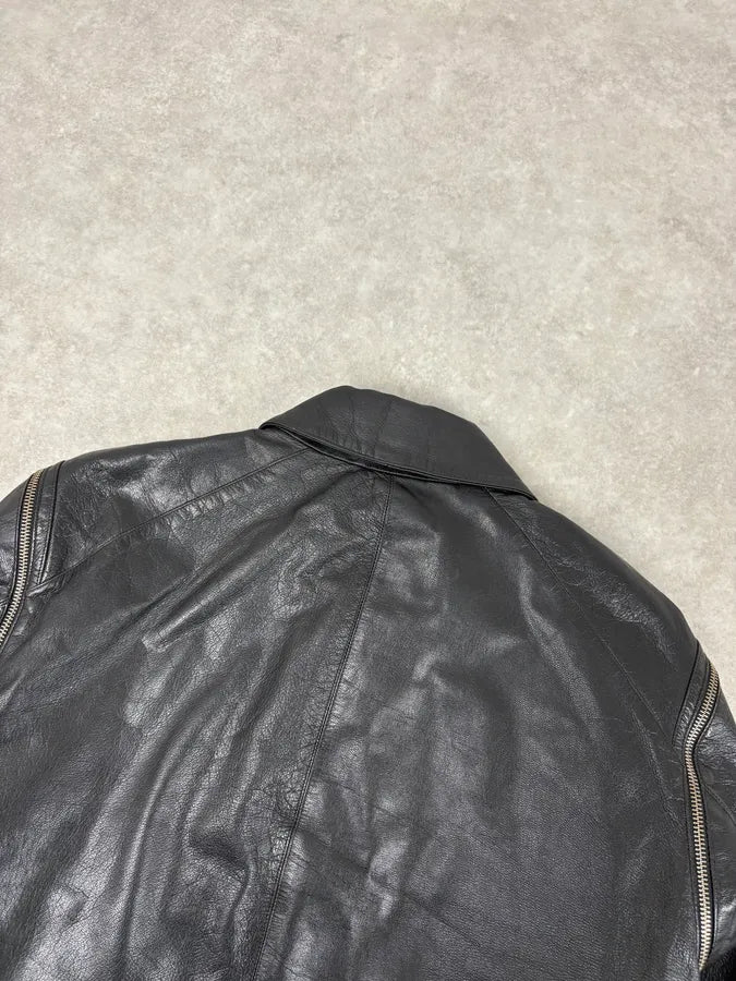 AW2003 Versace Multi Zip with Detachable Sleeves Black Leather Jacket uGUTGBw 5