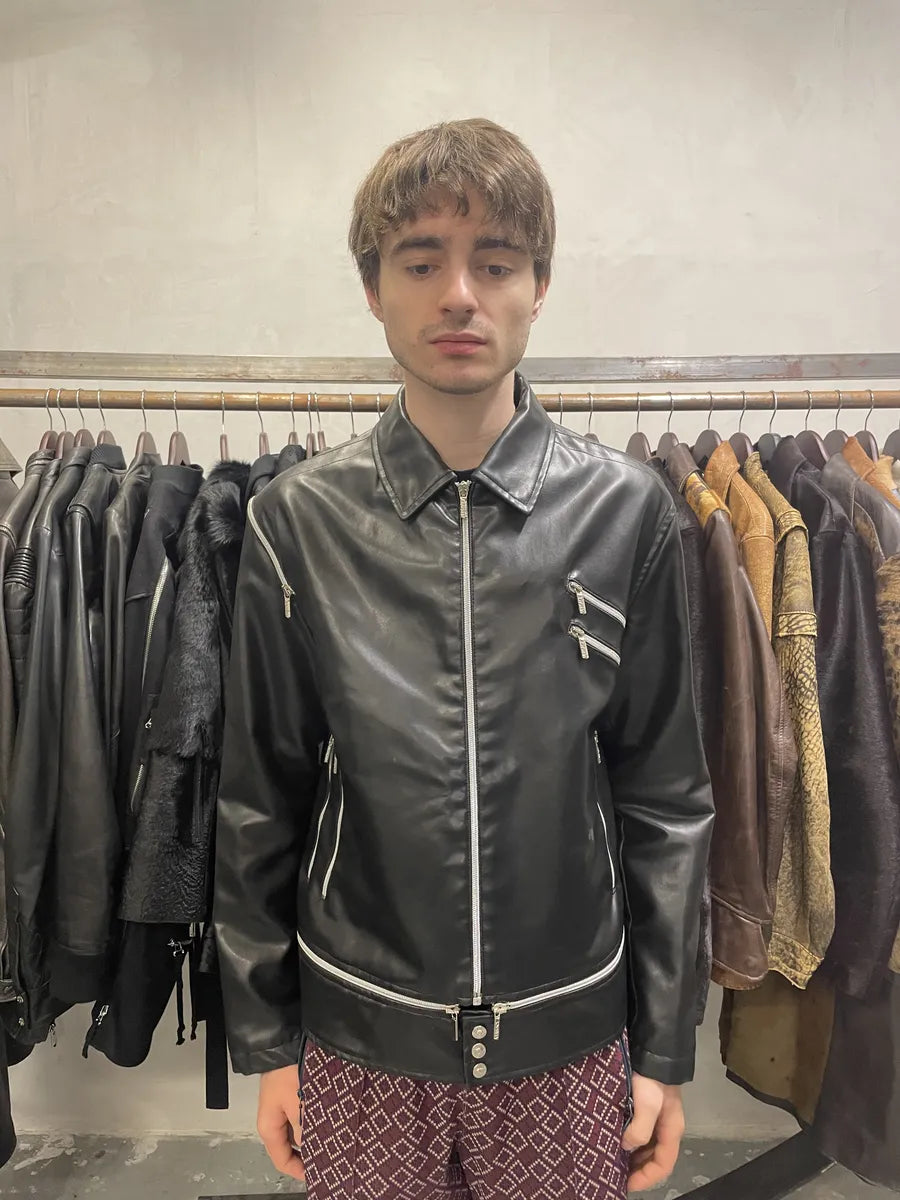 2000s Versace Multi Zips Black Eco Leather Jacket QAwlIZc 1