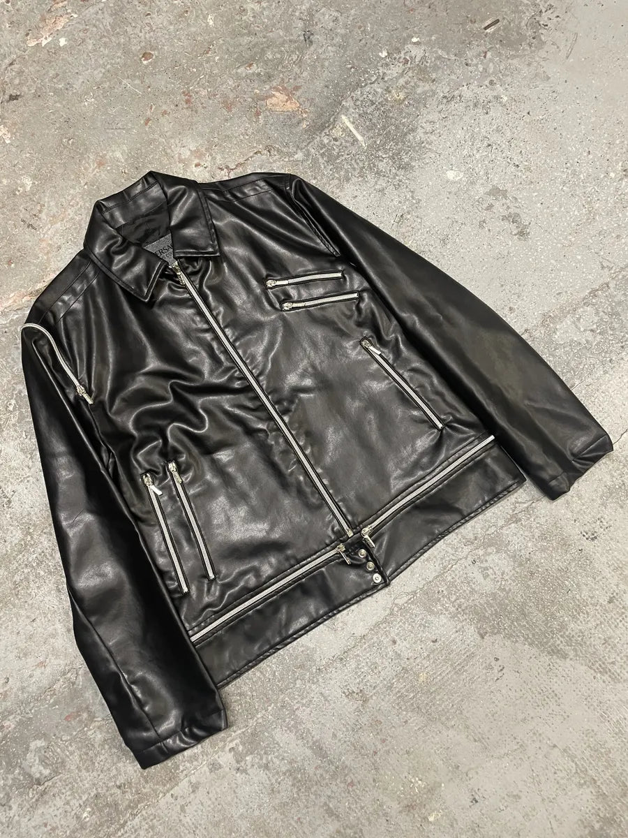 2000s Versace Multi Zips Black Eco Leather Jacket QAwlIZc 2