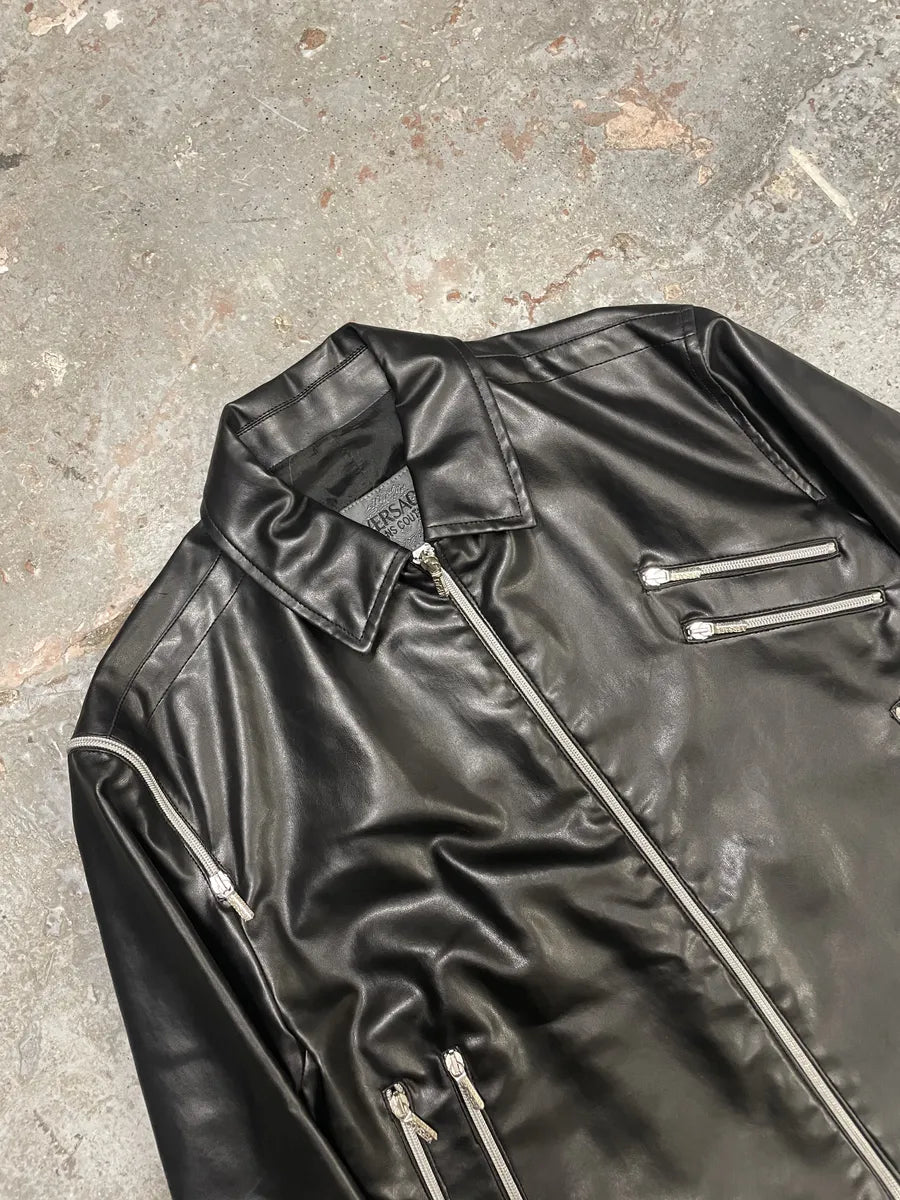 2000s Versace Multi Zips Black Eco Leather Jacket QAwlIZc 6