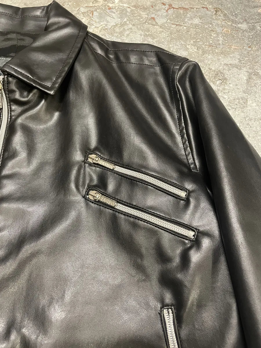 2000s Versace Multi Zips Black Eco Leather Jacket QAwlIZc 9