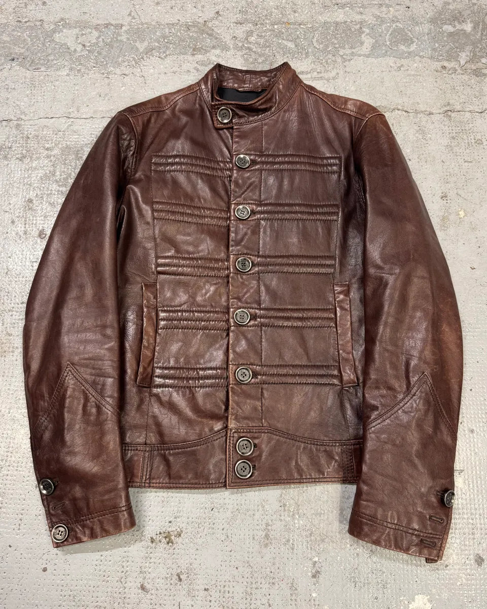 2000s Versace Napoleon Brown Leather Jacket fSqcxbx 0