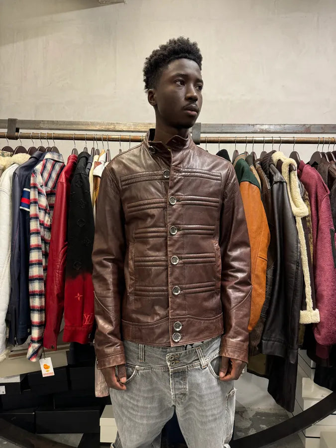 2000s Versace Napoleon Brown Leather Jacket fSqcxbx 1