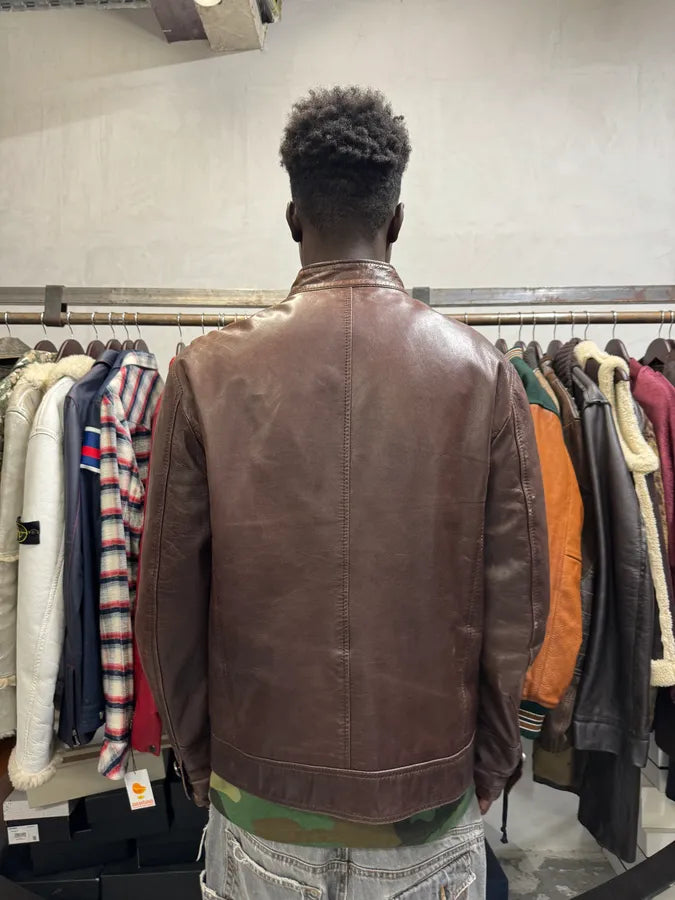 2000s Versace Napoleon Brown Leather Jacket fSqcxbx 2