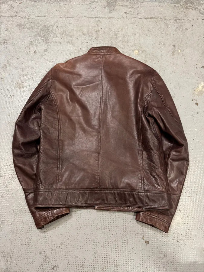 2000s Versace Napoleon Brown Leather Jacket fSqcxbx 3