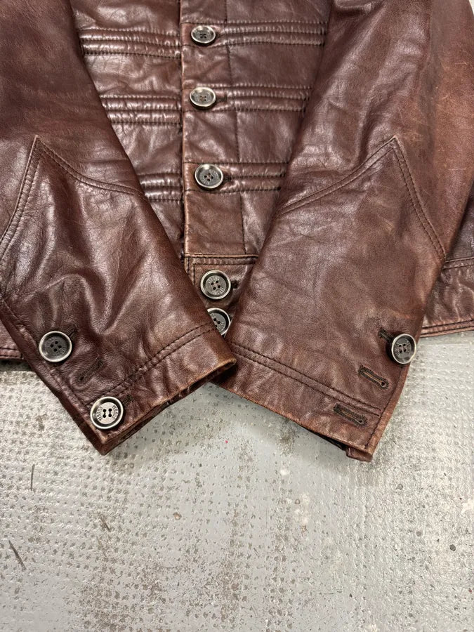 2000s Versace Napoleon Brown Leather Jacket fSqcxbx 5