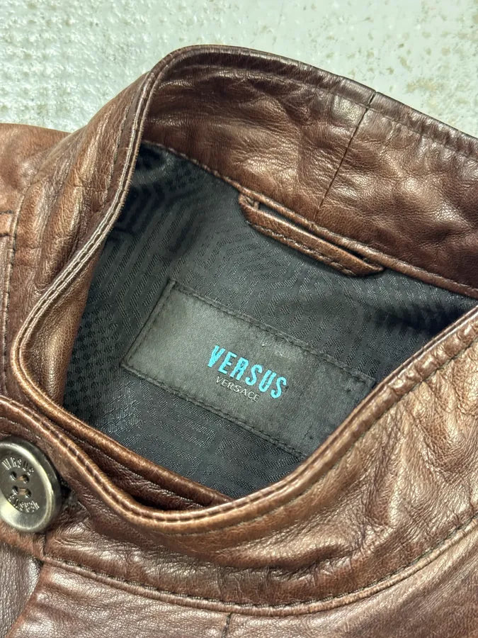 2000s Versace Napoleon Brown Leather Jacket fSqcxbx 6