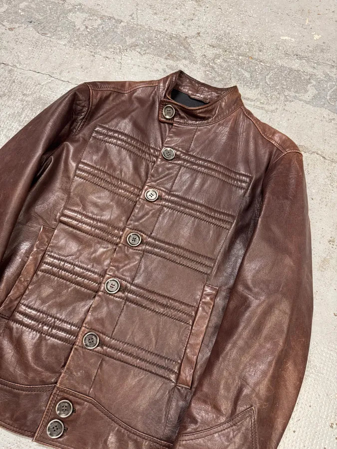 2000s Versace Napoleon Brown Leather Jacket fSqcxbx 8
