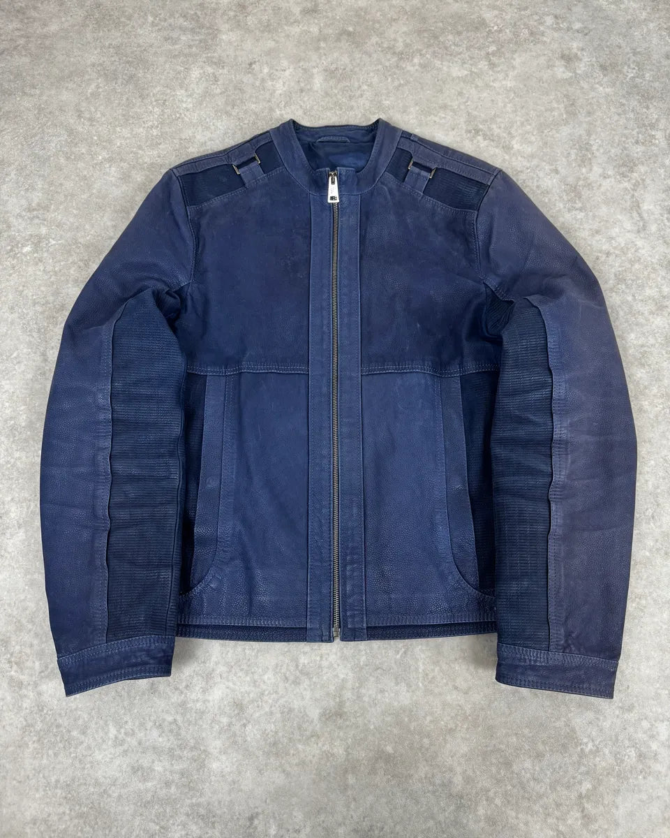2000s Versace Navy Biker Leather Jacket kMfvuCF 0
