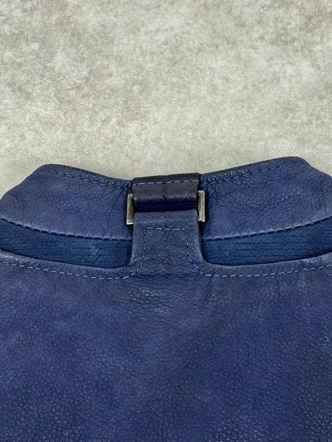 2000s Versace Navy Biker Leather Jacket kMfvuCF 10