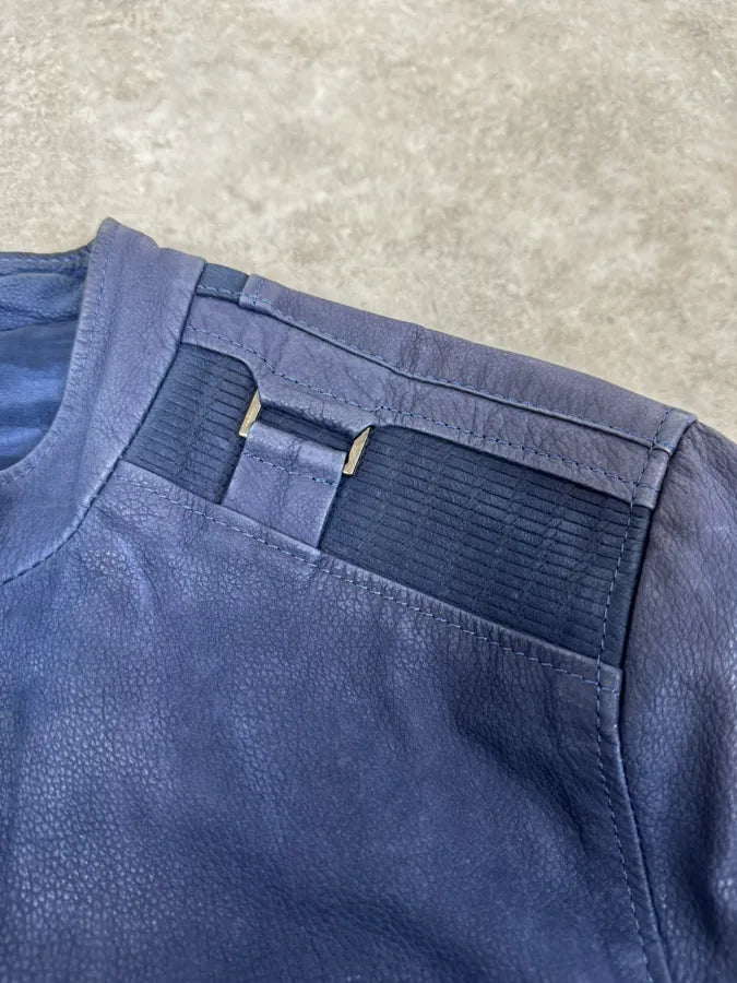 2000s Versace Navy Biker Leather Jacket kMfvuCF 7